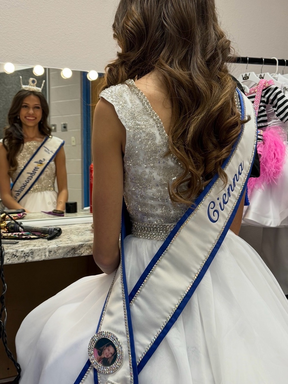Custom One More Couture Beaded Silver & White Ball Gown